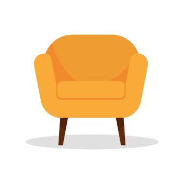 İzole edilmiş beyaz bir arka planda, sarı yüksek bacaklı parlak bir koltuk..