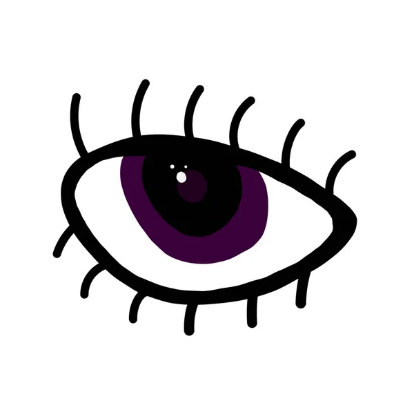神奇的紫色邪恶的眼睛在孤立的白色背景上。吉祥物. — 图库矢量图片