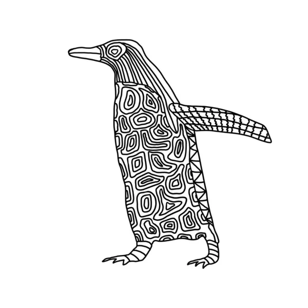 Livro para colorir zentangle estilizado bonito pinguim pássaro em um fundo branco isolado . —  Vetores de Stock