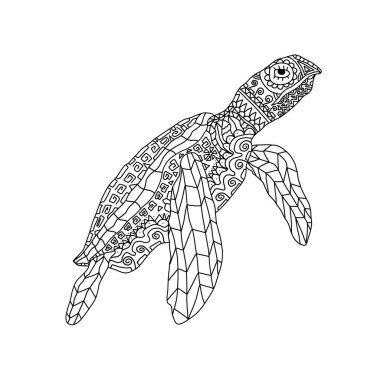 İzole edilmiş beyaz arkaplan üzerine biçimlendirilmiş kaplumbağa boyama kitabı.