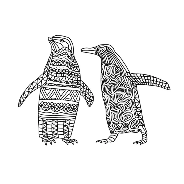 Zbarvení knihy rodiny stylizovaných roztomilých tučňáků ptáků na izolovaném bílém pozadí. — Stockový vektor