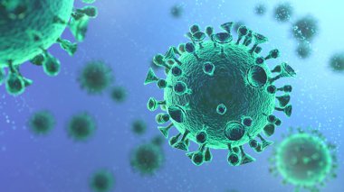 Coronavirus 2019-nCov romanı Coronavirus konsepti Asya gribi salgını ve koronavirüs gribi salgını için sorumludur. Mikroskop virüsü yaklaşıyor. 3d oluşturma.