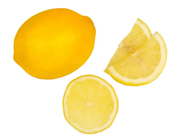 Beyaz Arka Planda Izole Edilmiş Dilimleri Olan Limon — Stok fotoğraf