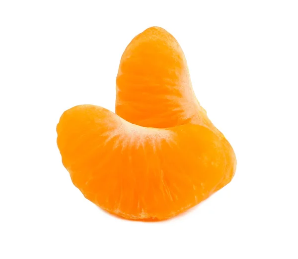 Tangerinek Fehér Alapon Izolált Szelettel — Stock Fotó