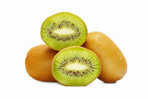 Kiwi Con Una Fetta Isolata Fondo Bianco — Foto Stock