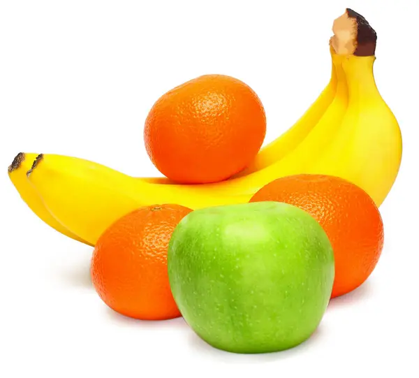 Bananas Mandarins Apples White Background — Stock Photo, Image