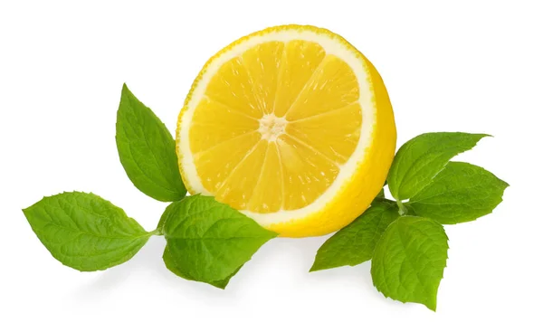 Limone Con Foglie Isolate Fondo Bianco — Foto Stock