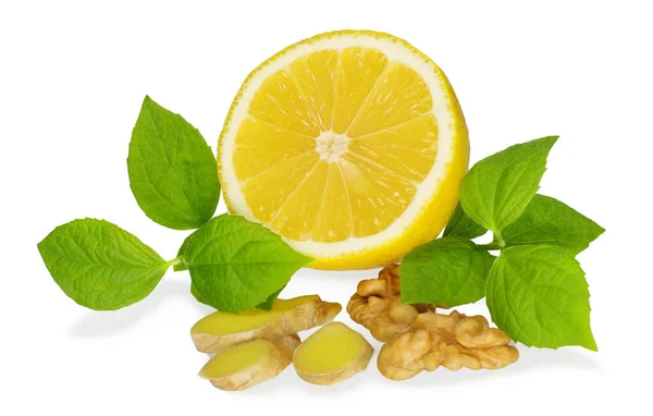 Lemon Ginger Diisolasi Pada Latar Belakang Putih — Stok Foto