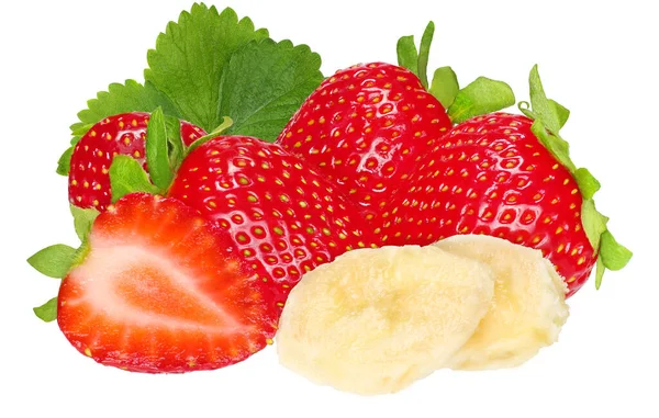 Strawberry Dan Pisang Terisolasi Pada Latar Belakang Putih — Stok Foto