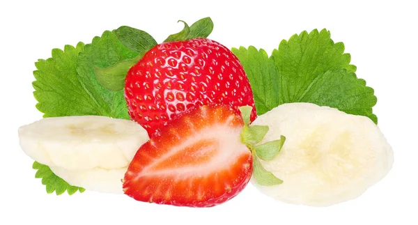 Strawberry Dan Pisang Terisolasi Pada Latar Belakang Putih — Stok Foto