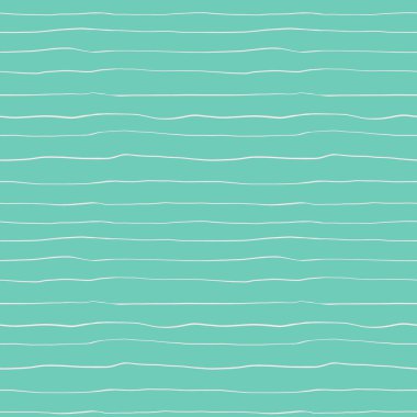 Düzensiz çizgili, pürüzsüz el çizimi deseni. Cyan arka planda ince beyaz yatay çizgiler. Vektör dalgaları yazdırır. 