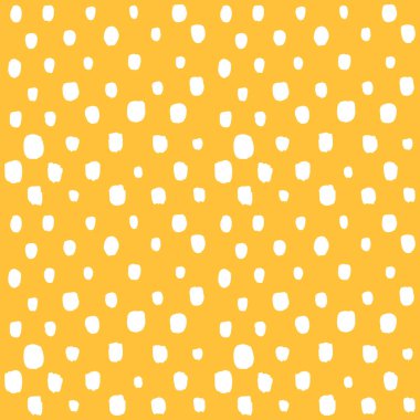 Sarı ve beyaz el beneksiz benekli desen çizdi. Vektör çocuklar giysi, tekstil ve kumaş için parmak izi alırlar. EPS10