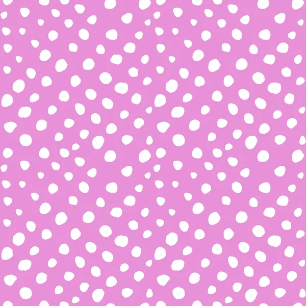 Rosa e branco mão desenhada polka dot sem costura padrão. Vector crianças pastel impressão para vestuário, têxtil, tecido. EPS10 — Vetor de Stock