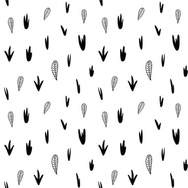 Beyaz arka planda siyah yapraklar ve çalılar. Düzensiz, pürüzsüz desen, vektör. Giysi, tekstil, kumaş, ambalaj kağıdı için doğa baskısı. EPS10, düzenlenebilir. 