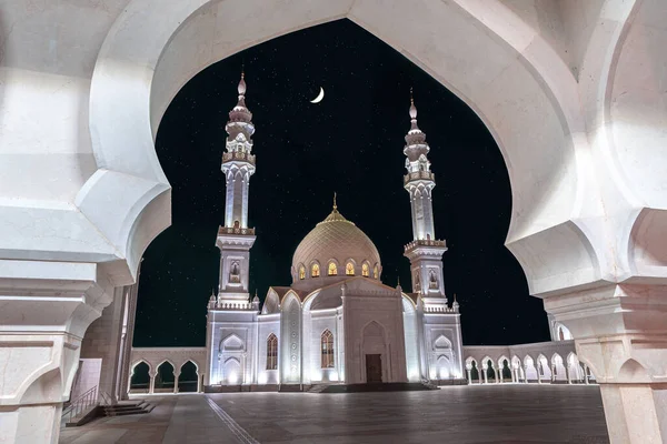Luna Estrellas Minarete Mezquita Blanca Imagen De Stock