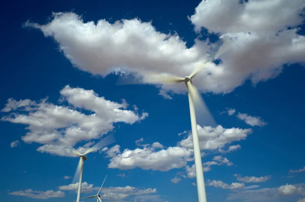 Plane Set Windmills Blue Cloudy Sky — Stock Photo, Image