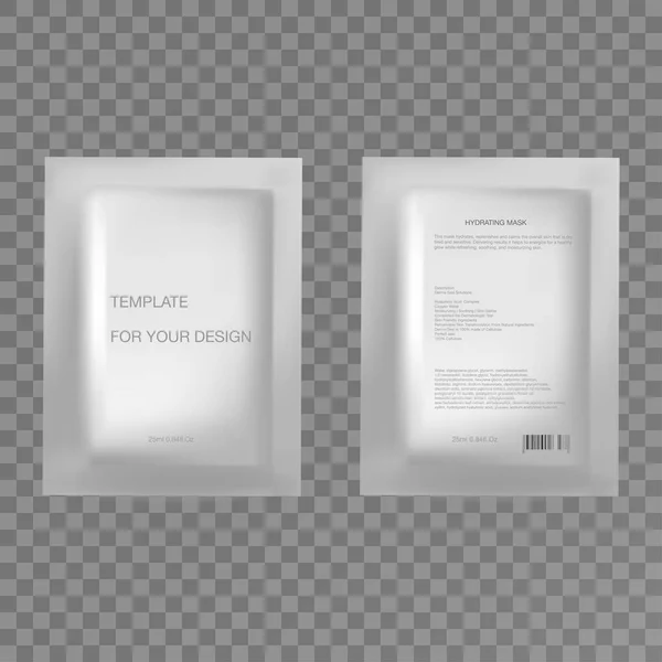 Векторний реалістичний порожній пакет, одноразовий пакетик фольги для маски для обличчя або шампуню, ізольований на фоні — стоковий вектор