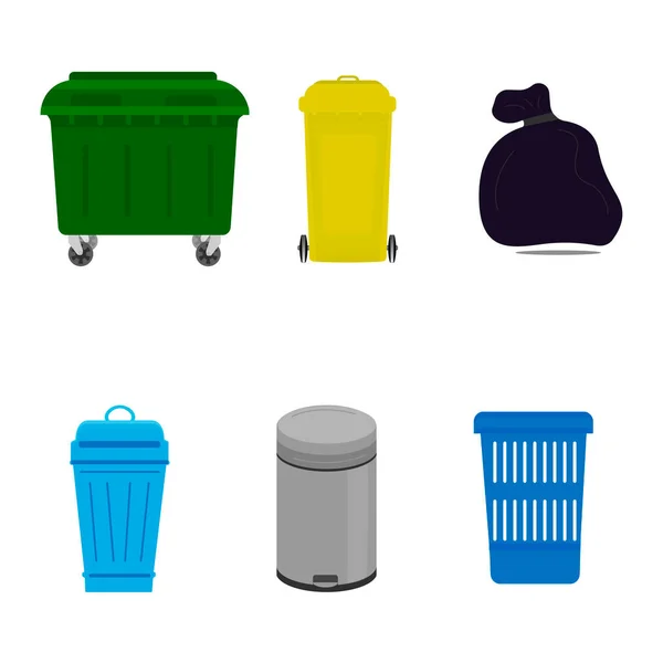 Garbage cans and bags in flat style — Stock Vector