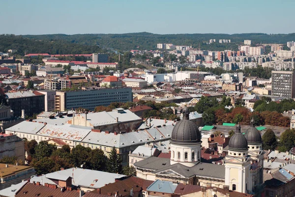 Lviv Stad Panorama Met Blauwe Lucht — Stockfoto