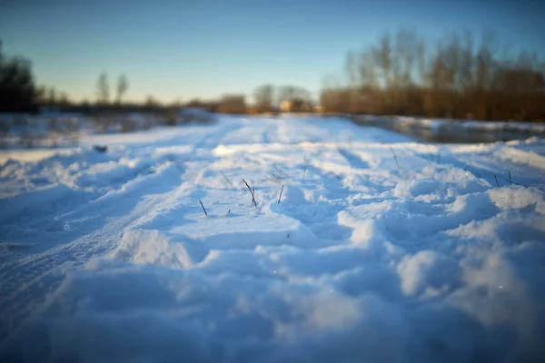 Paysage Hivernal Chaud Coucher Soleil Ciel Bleu — Photo