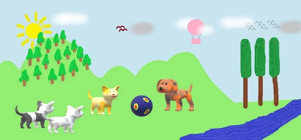 Hond Kat Tuin Bal Ballon Spelen Zonnige — Stockfoto