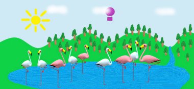 Gölde pembe ve beyaz flamengolar