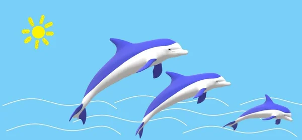 Delfin Wyskakujący Wody Wektorowa Ilustracja Tropikalnej Wyspy — Zdjęcie stockowe