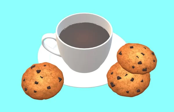 Egy Csésze Kávé Egy Csészealjon Sütik — Stock Fotó