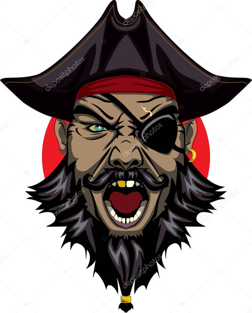 Angry pirate with evil yeys badge style