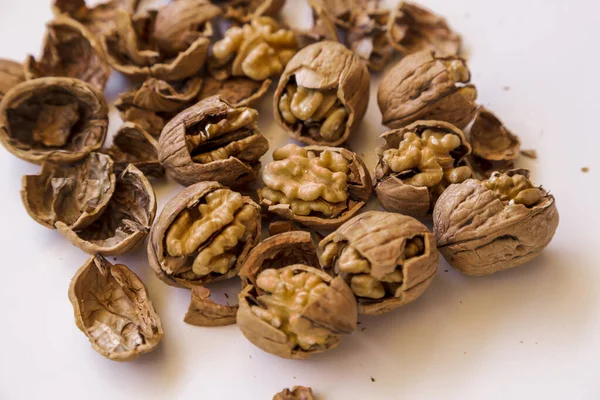 Pilled Walnut Isolated White Background Composition Nuts White Isolated Background — Stock Photo, Image