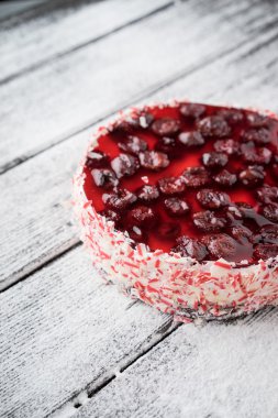 kiraz kek veya ahşap masa üzerinde cheesecake