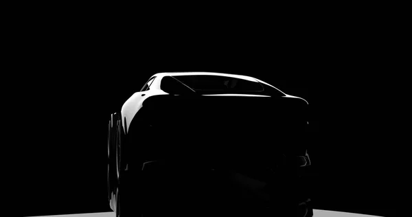 Силуэт черного спортивного автомобиля на черном — стоковое фото