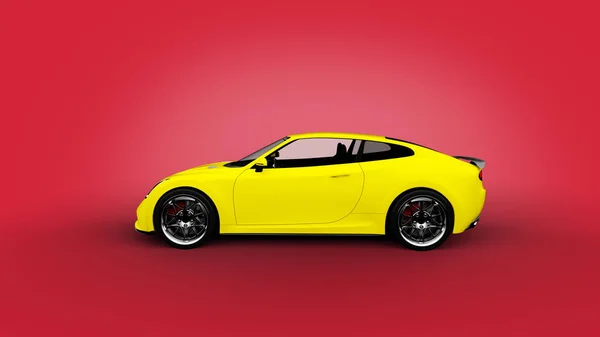 Żółty samochód sportowy na czerwonym tle — Zdjęcie stockowe