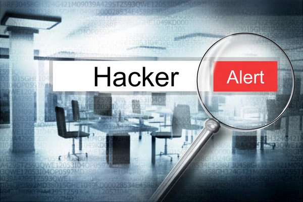 Чтение слова хакер браузер поиска предупреждение безопасности 3D Illustr — стоковое фото