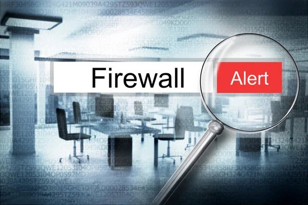 Búsqueda firewall navegador búsqueda seguridad alerta 3D Ilustración —  Fotos de Stock