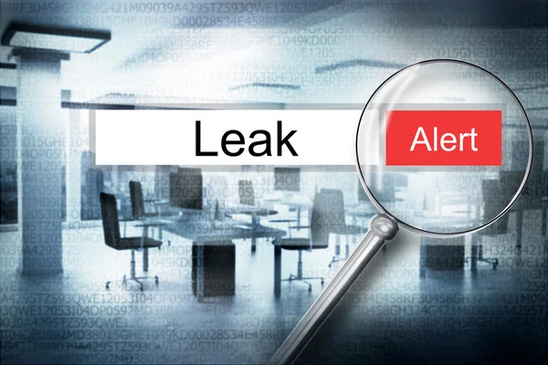 Magnifier websearch leak alert office 3D Illustration — Stock Photo, Image