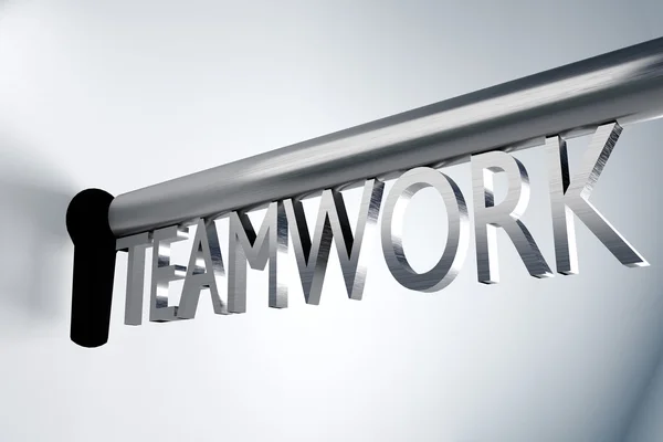 Key of teamwork open lock keyhole 3D Illustration — Stock Photo, Image