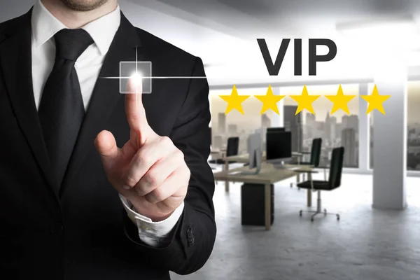 Businessman pushing button vip — Stock Photo, Image