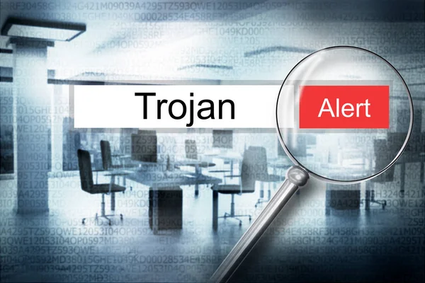 Leitura trojan browser search segurança alerta 3D Ilustração — Fotografia de Stock