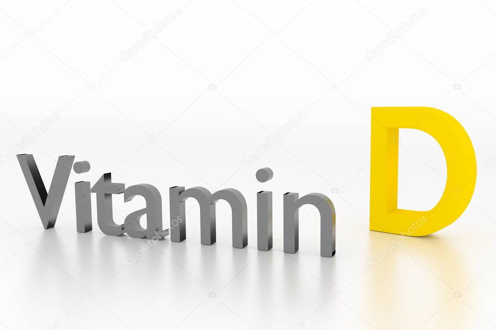 Vitamin D sign on white clean surface, 3D Illustration