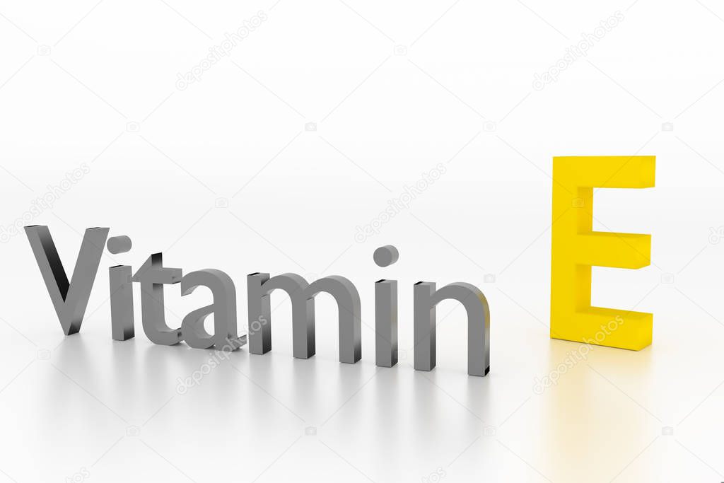 Vitamin E sign on white clean surface, 3D Illustration