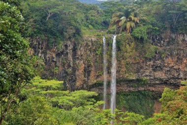 Chamarel Falls - the highest on the island of Mauritius, falls in two streams into the crater of an extinct volcano, surrounded by lush thickets of the jungle clipart
