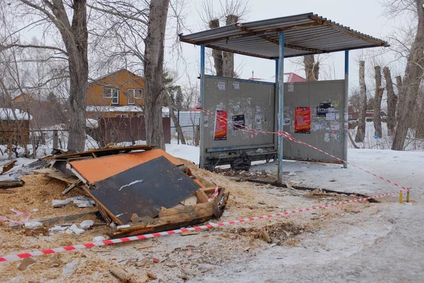 Omsk Rusland Februari 2020 Sloop Van Het Autoonderdelenpaviljoen Bij Een — Stockfoto