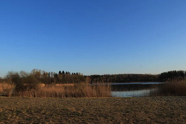 Paisagem Mola Lago Azul Céu Azul Natureza — Fotografia de Stock