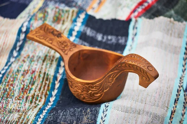 Russo Tigela Nacional Madeira Concha Utensílios Mesa Para Bebidas Forma — Fotografia de Stock