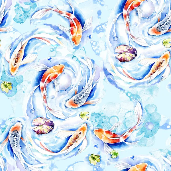 Golden Koi Fisch Aquarell Nahtloses Muster Schöne Von Hand Gezeichnete — Stockfoto