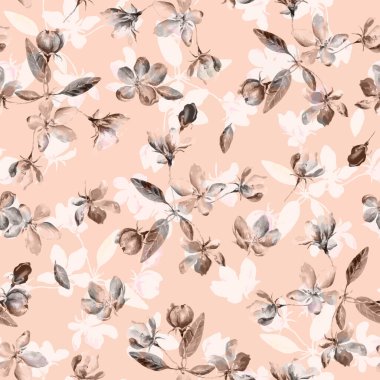 Elma çiçeği suluboya kusursuz desen. Güzel vektör el dokusu. Web sayfaları için romantik bir geçmiş, düğün davetiyeleri, tekstil, duvar kâğıdı. Vektör.