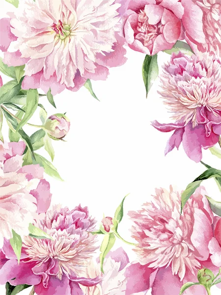 Acuarela Marco Peonía Rosa Vector Corona Floral Dibujada Mano Con — Archivo Imágenes Vectoriales