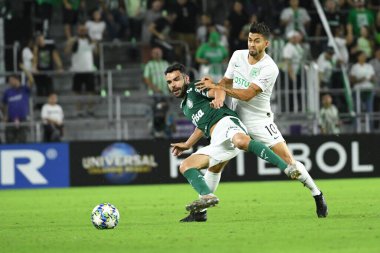 Atletico Nacional oyuncusu Anemile Andres, 15 Ocak 2020 Çarşamba günü Orlando Florida 'daki bir S.E Palmeiras stadı Exploria' da faul yaptı. Fotoğraf: Marty Jean-Louis