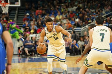 Orlando Magic, 8 Şubat 2020 tarihinde Orlando Florida 'daki Amway' de Milwaukee Bucks 'a ev sahipliği yaptı. Fotoğraf: Marty Jean-Louis